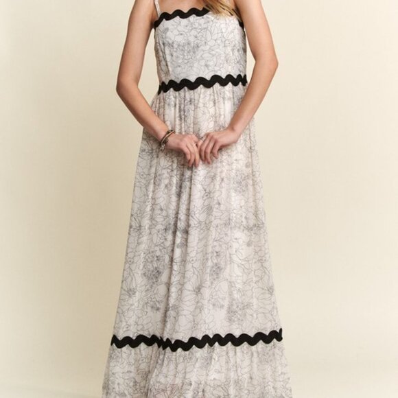 Black and White Floral Adjustable Strap Maxi Cami Dress - Picture 1 of 6